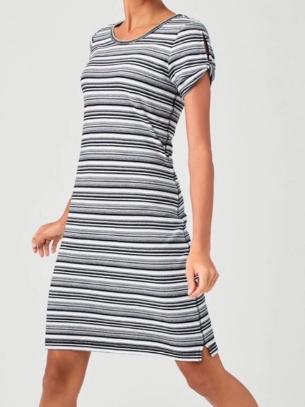 T by Talbots Dress Shift black white Stripe Knit cold shoulder cotton casual XL